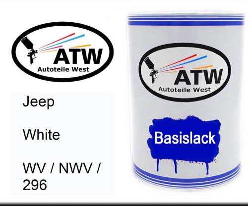 Jeep, White, WV / NWV / 296: 500ml Lackdose, von ATW Autoteile West.